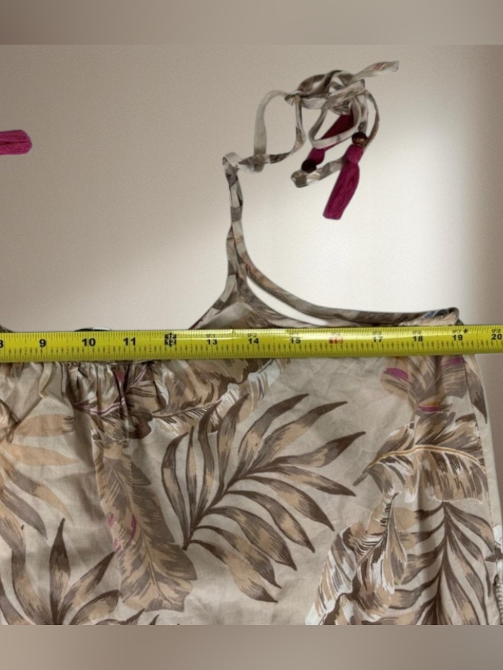 Blue Island Tiered Maxi Dress Beige Floral Tassel Tie Straps Tropical Resortwear - Picture 9 of 11